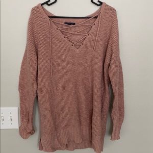 Pink AE lace up sweater